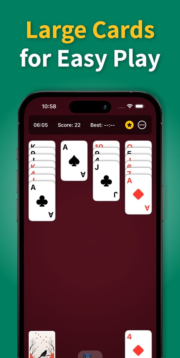 Large, easy-to-read cards on a dark red table